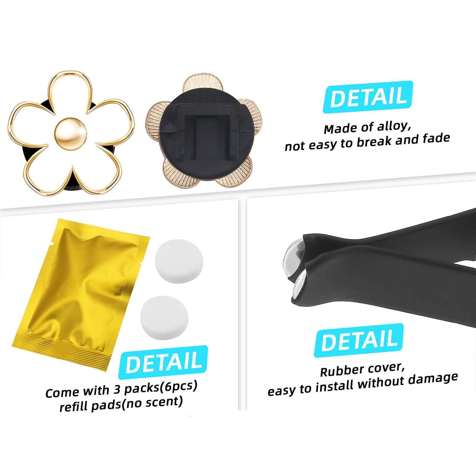 Daisy Flower Air Vent Clip - Colorful Car Accessories for Women Interior, Cute Set, White