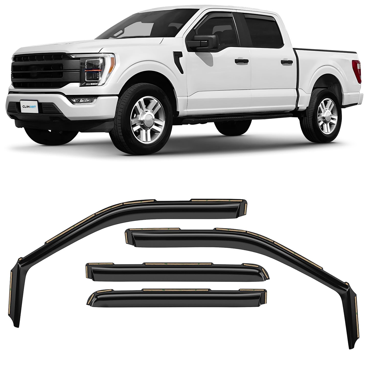 CLIM ART in-Channel Incredibly Durable Rain Guards Compatible with F150 2021-2025 SuperCrew, Original Window Deflectors, Vent Wi