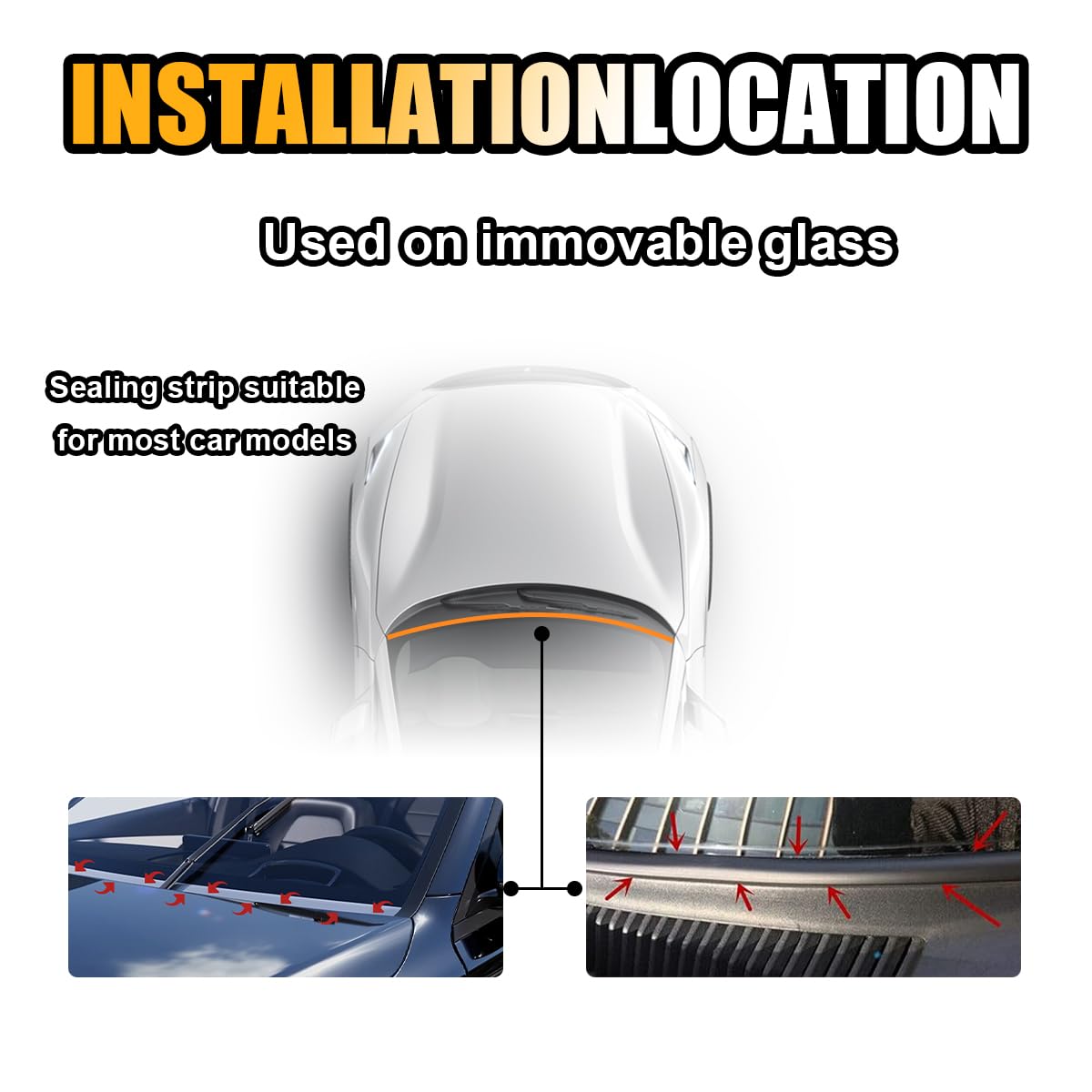 Car Front Windshield Rubber Seal Strip, 1.7M/5.6Ft Car Weather Stripping Seal Strip Waterproof And Soundproof Cuttable Windshiel