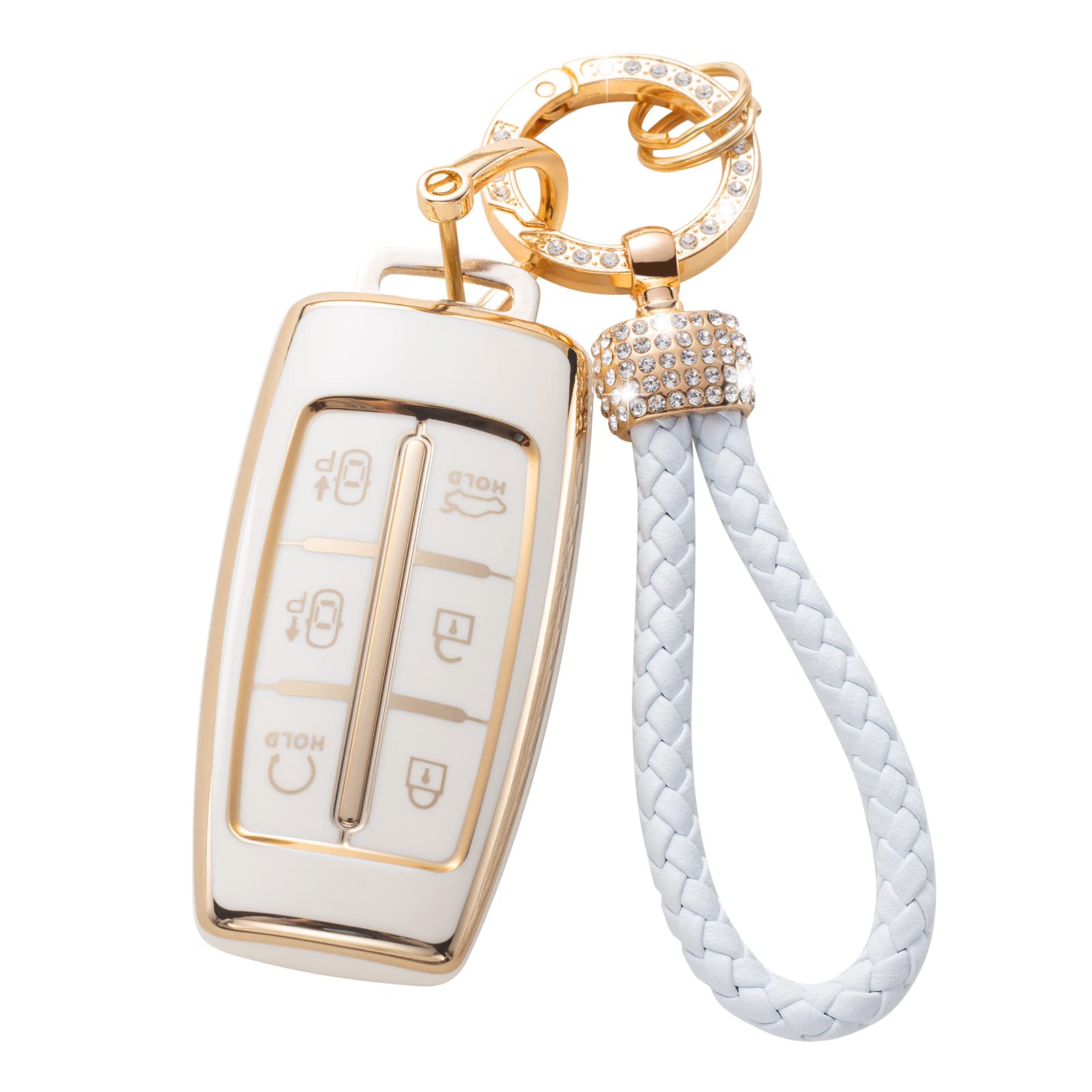 Gematay For Hyundai Key Fob Cover With Keychain Lanyard, Key Fob Protector Shell Compatible With Hyundai Genesis G80 Gv80 6 Butt