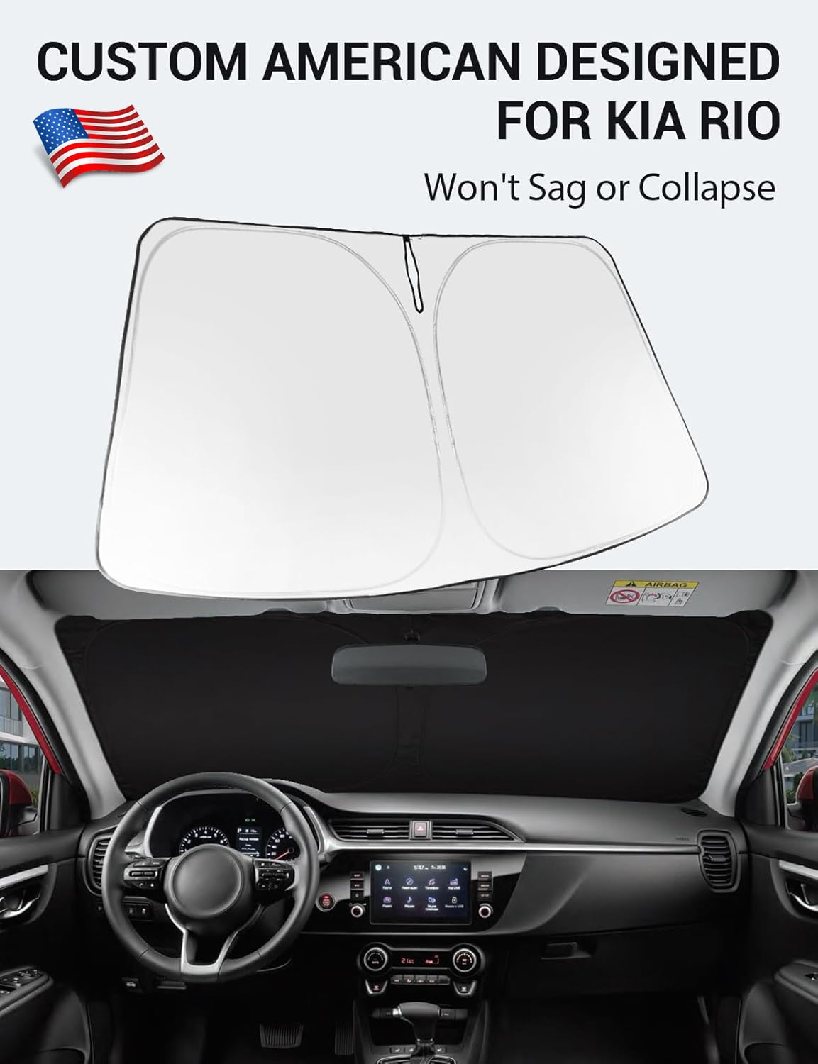 Proadsy 2025 Upgrade Windshield Sun Shade Custom Fit 2018-2023 2024 2025 Kia Rio Foldable Front Sunshade Protector Sun Visor Blo