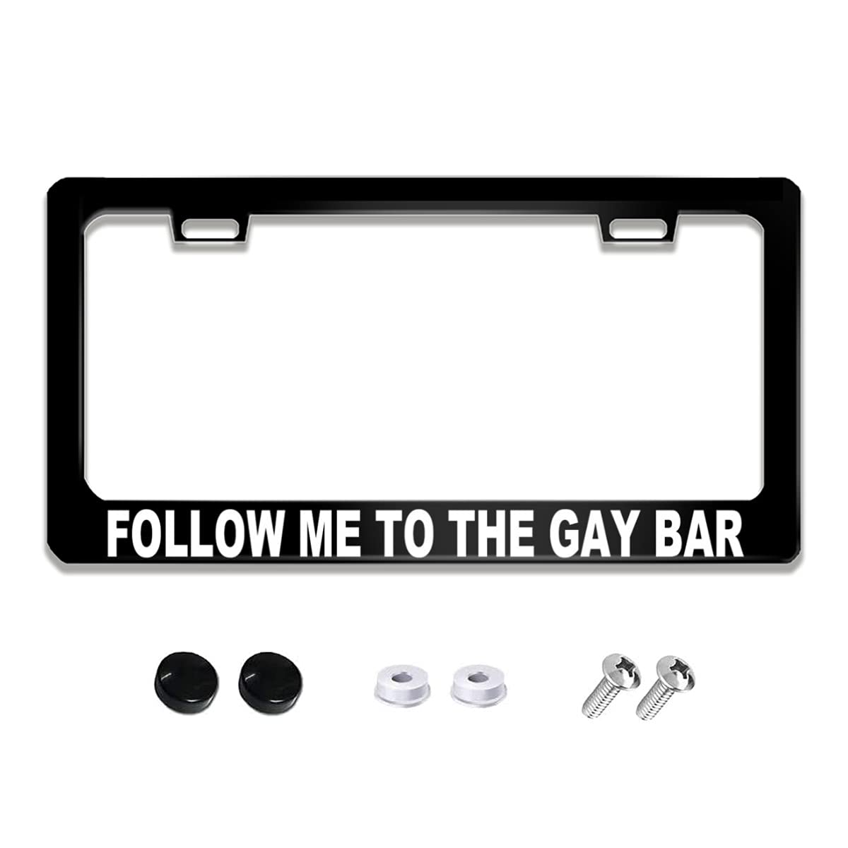 Nocitun Funny License Plate Frame With Humor Texts Follow Me To The Gay Bar White Metal Aluminum Black Car Cover Tag Holder With 2 Holes And Screws 12 X 6 Inch For Us Vehicles Standard For Women Men