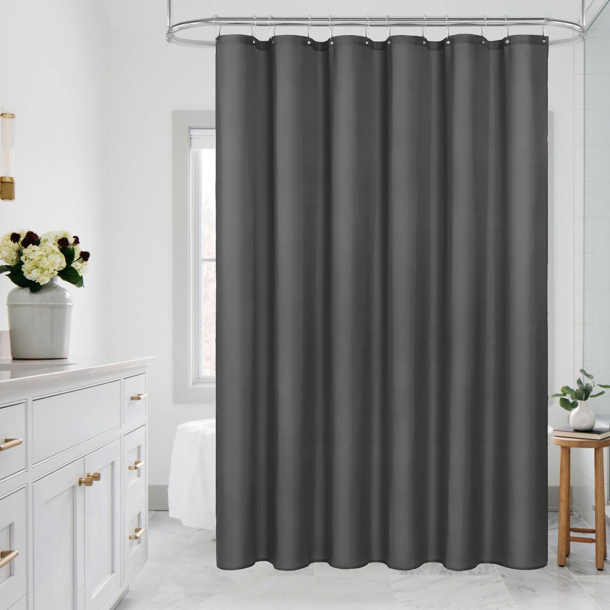 Mitovilla Extra Long Shower Curtain Liner - 72 X 84 Inches, Dark Grey Shower Liner Fabric With Plastic Hooks, Waterproof Bath Curtain Liner Polyester Soft Lightweight, Washable