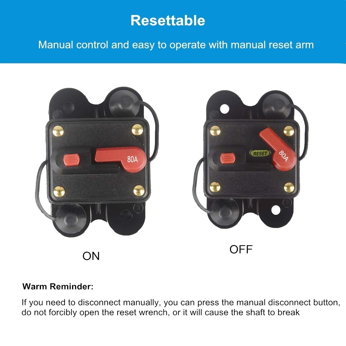 Wohhom 80Amp Circuit Breaker Manual Reset Fuse Holder, 30A-300A 12V-24V Dc Protection Reset Fuse For Trolling Motor Auto Car Mar