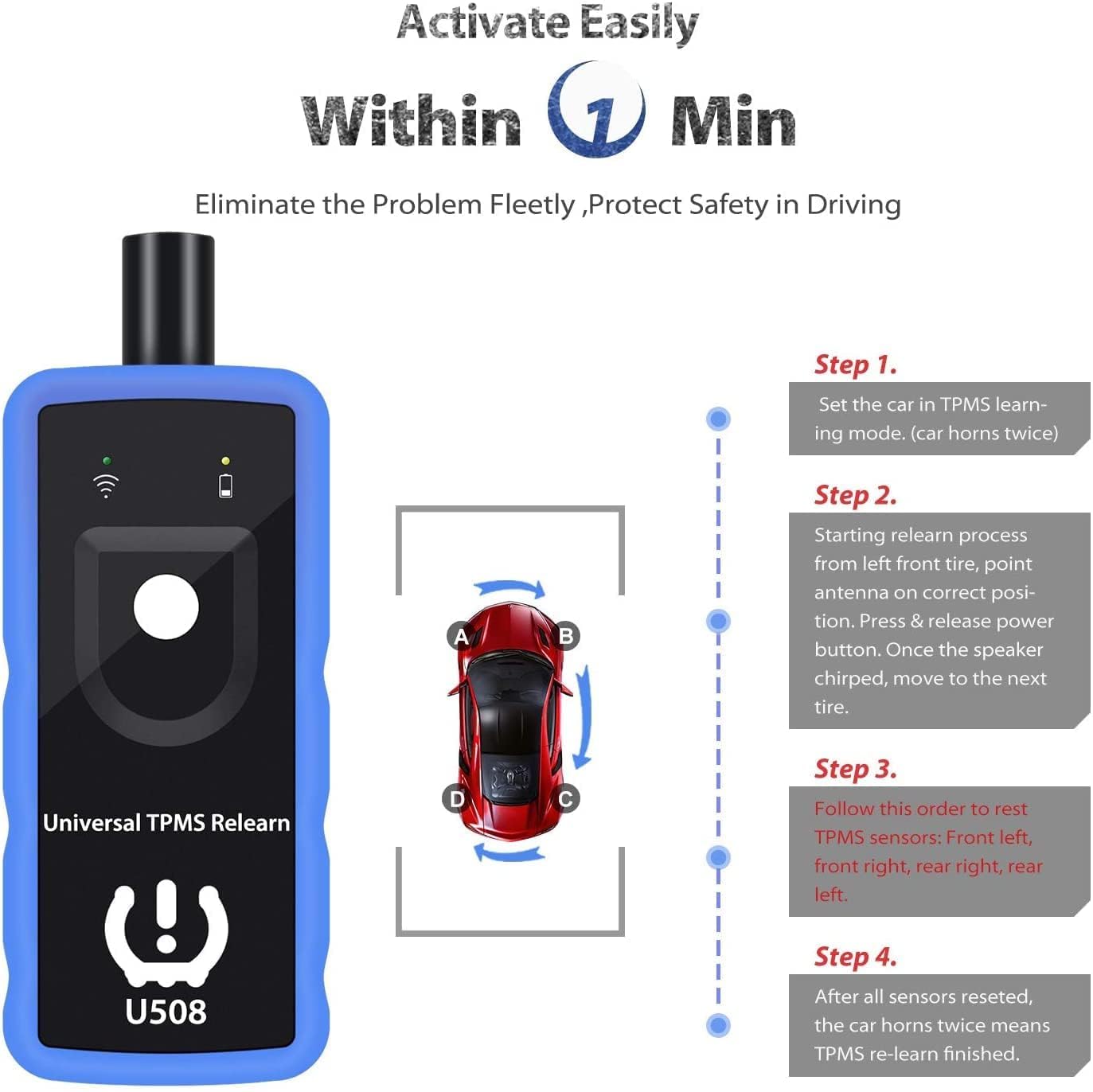 TRISCO Tpms Relearn Tool U508 Universal for GM Jeep and Ford Chrysler Dodge Tire Pressure Monitor Sensor TPMS Reset Activation T