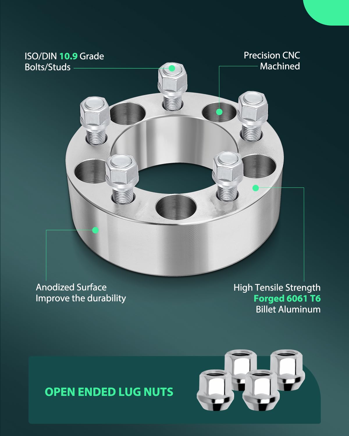 SCITOO 5x4.5 Wheel Spacers 2 inch Thick Hub Bore 87.1mm with 1/2 Studs, Silver 5 Lug No Hubcentric Wheel Spacers Fit for Cheroke