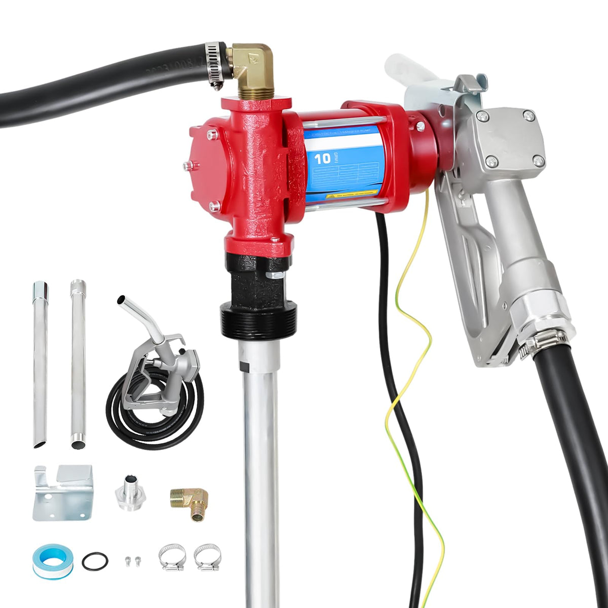 SUPERFASTRACING 10GPM 12V DC fuel transfer pump with Nozzle Kit for Gasoline Diesel Red