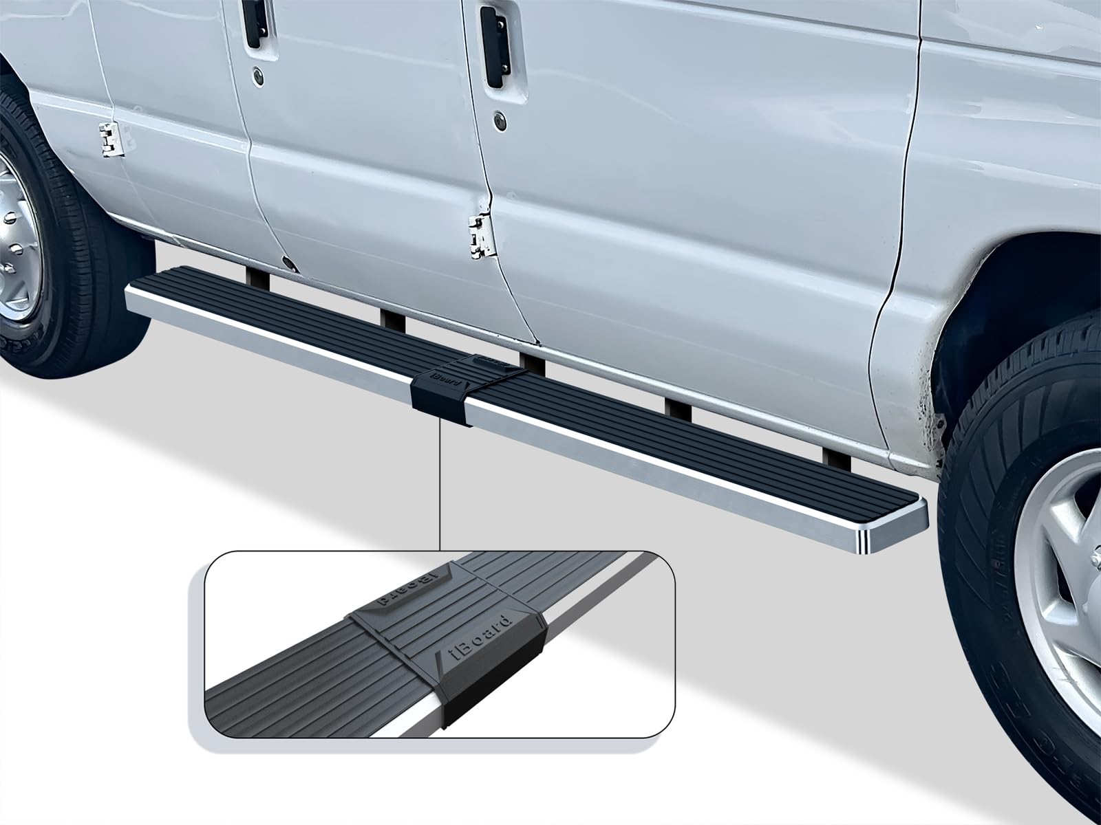 APS Running Boards 6 inches Silver Compatible with Ford Econoline 1999-2014 Full Size Van 3-Door 304 Stainless Steel (Side Steps