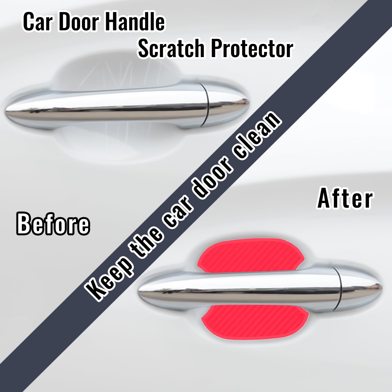 Worcas 4Pcs Universal 3D Carbon Fiber Car Door Handle Paint Scratch Protector Sticker Auto Door Handle Cups Protective Pad(M-Red