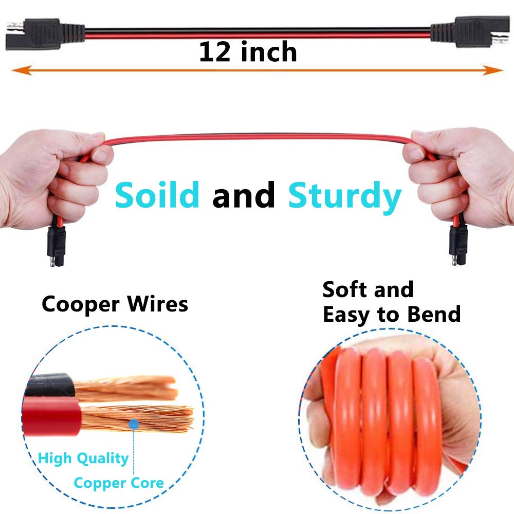 FLAPRV 2 Pack 10 Gauge 2 Pin Quick Disconnect Audiopipe Polarized Wire Harness, 12 Inch Heavy Duty SAE Connector Bullet Lead Cab