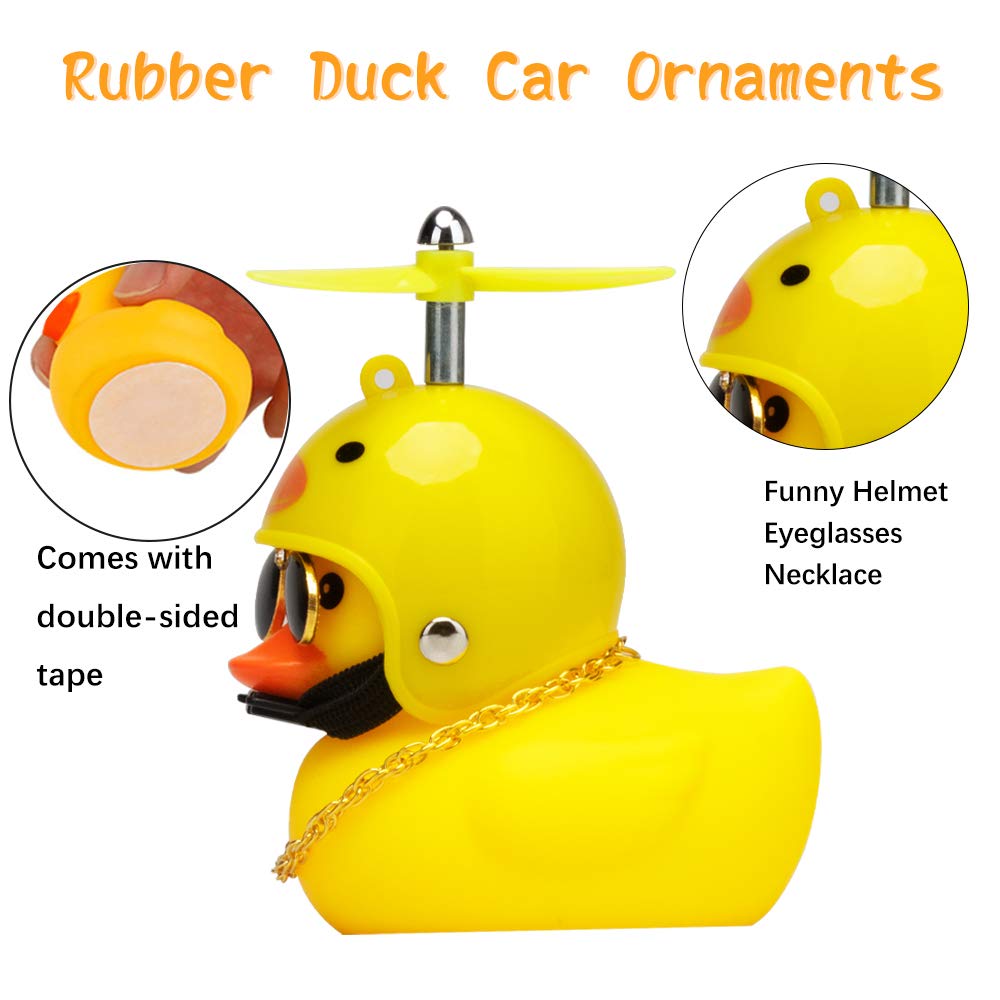 wonuu Rubber Duck Toy Car Ornaments Yellow Duck Car Dashboard Decorations with Propeller Helmet