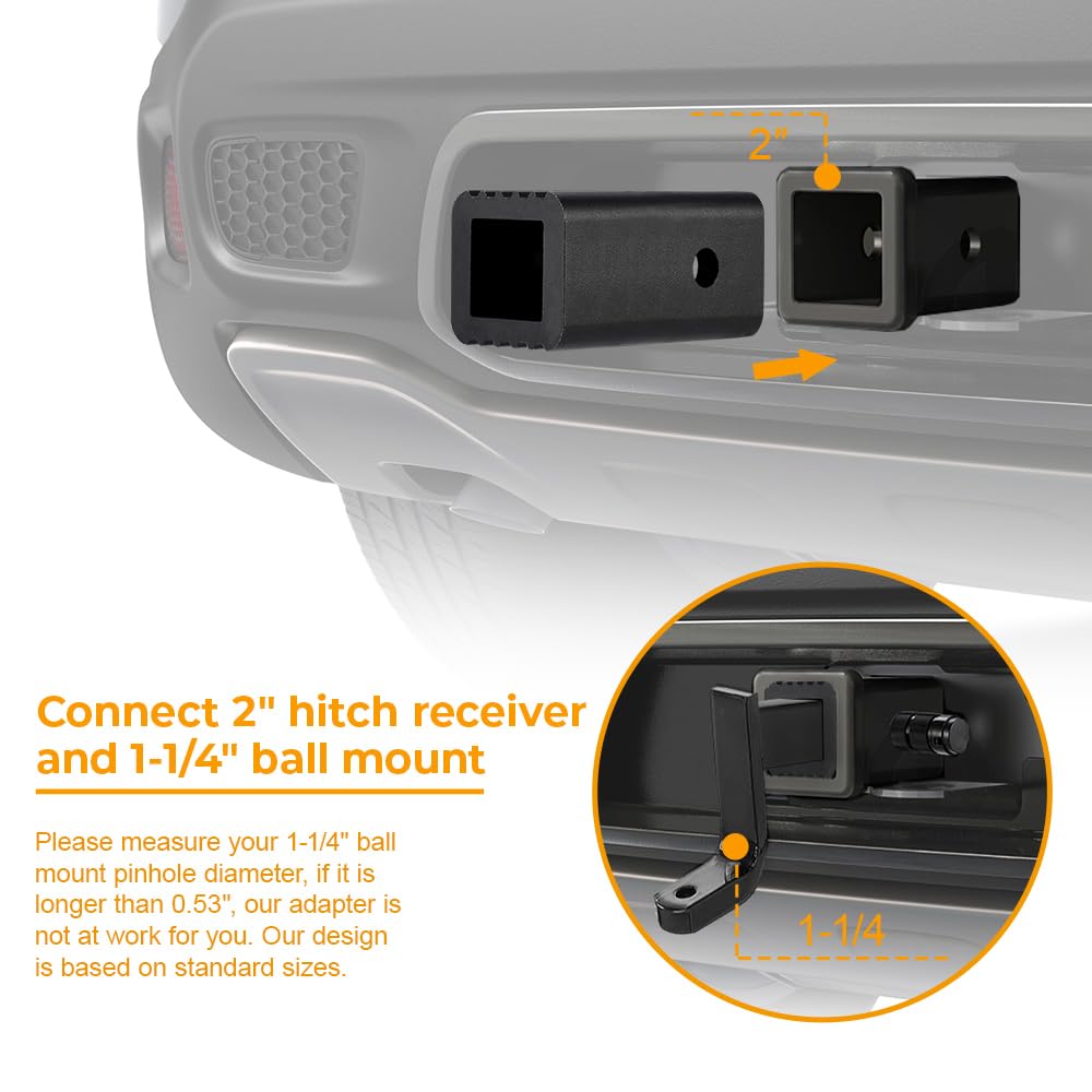 BougeRV 2 inches to 1-1/4 inches Trailer Hitch Adapter 2 inches to 1.25 inches Hitch Adapter Insert Sleeve Receiver Converter fo