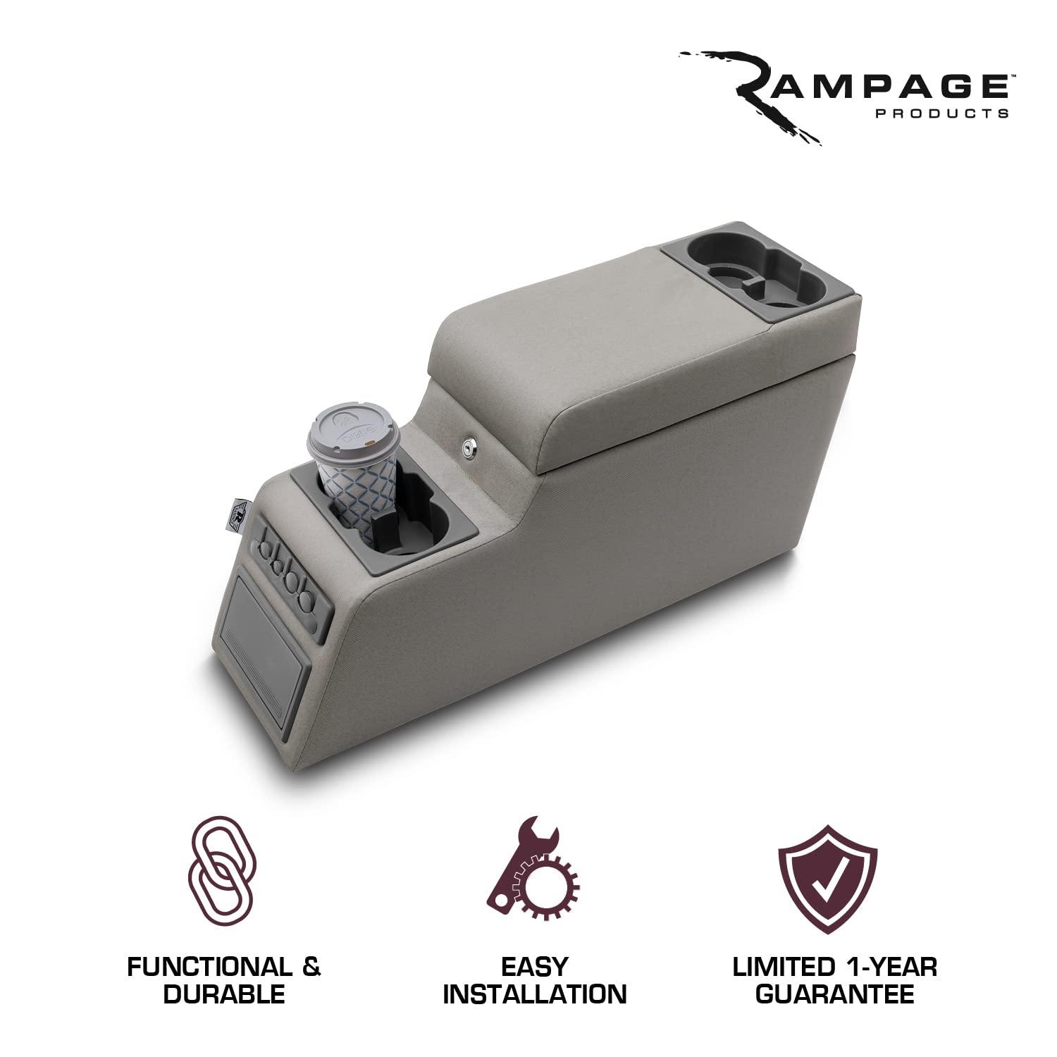 Rampage Products Locking Center Console For Jeep Cj/Wrangler Yj | Grey Denim | 31511 | Fits 1976-1983 Jeep Cj5 / 1976-1986 Jeep