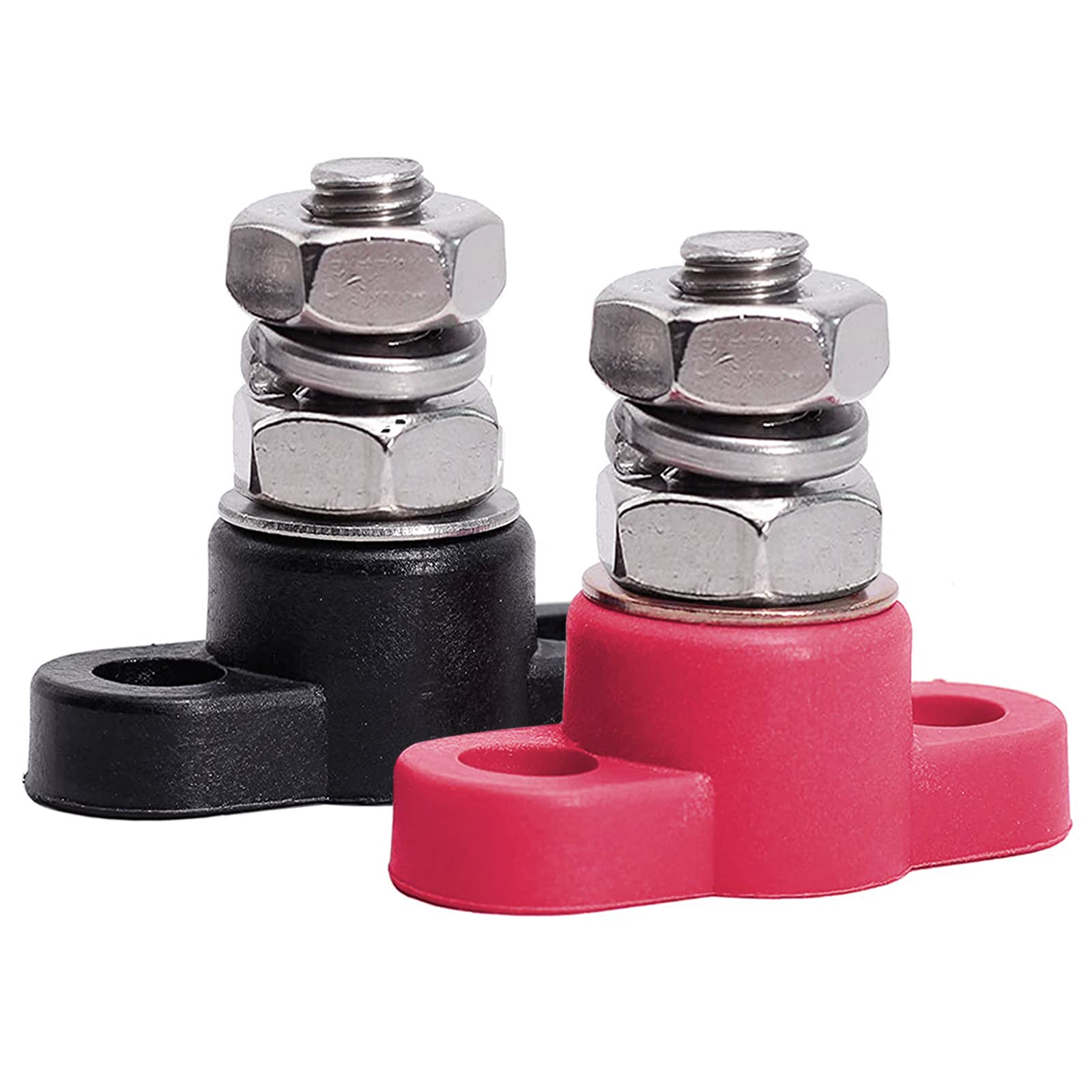 Ampper 3/8' Single Stud Battery Junction Posts Block, Heavy Duty Power And Ground Junction Block Power Distribution Studs Terminal Kit, Pack Of 2 (Red And Black)