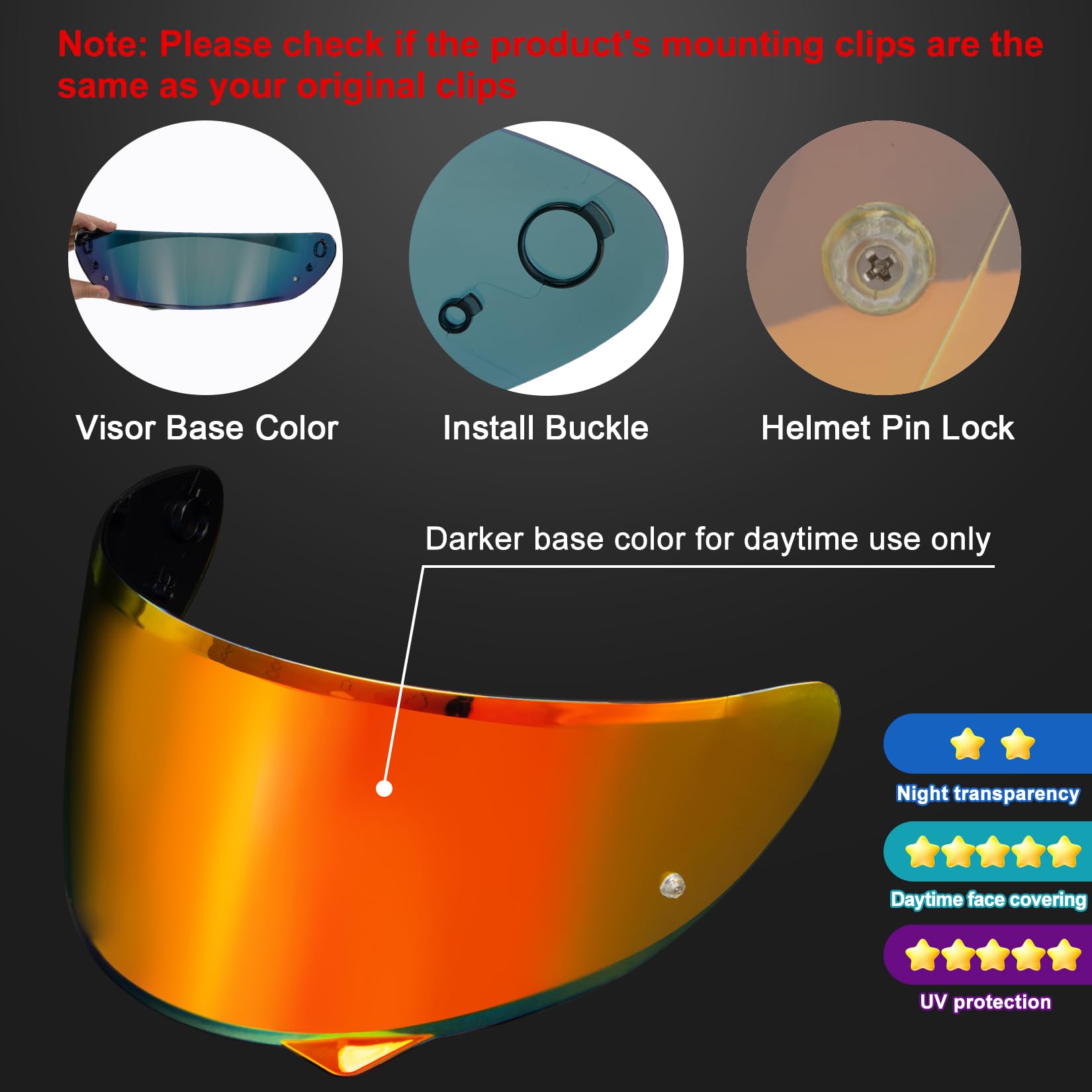 PSLER HJ-34P Visor - HJ-34P Visor Tinted C10 Helmet Visor Pinlock-Ready Face Shield for HJ-34P C10,Deep Red