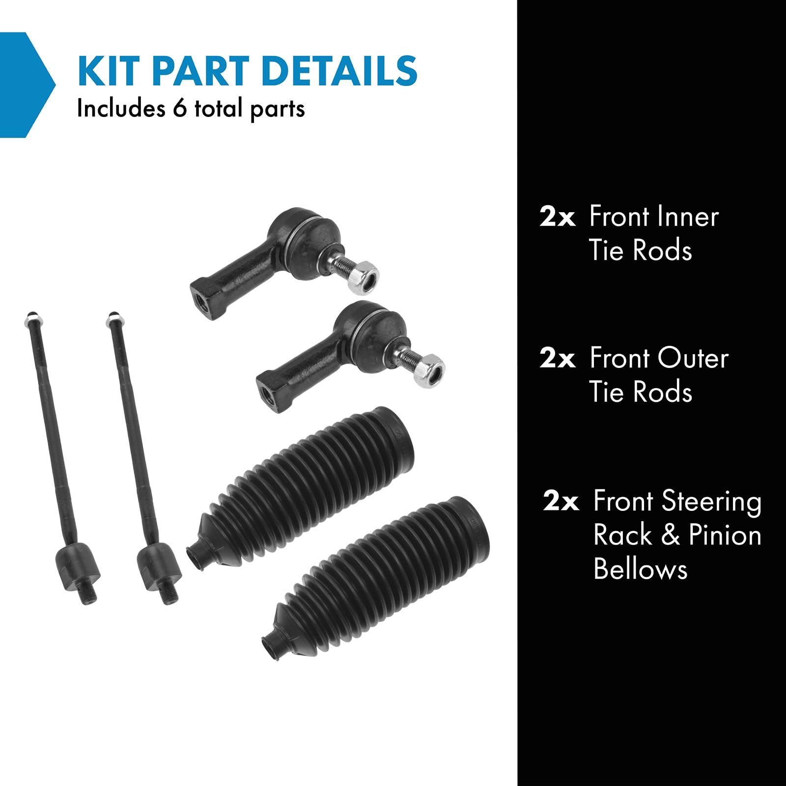 Trq Front Driver & Passenger Side Steering Kit Steering Rack & Pinion Bellow Tie Rod Compatible With 2001-2006 Hyundai Santa Fe