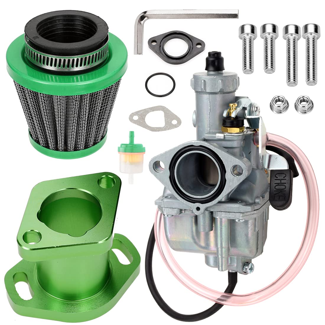 Fvrito Racing Vm22 26Mm Predator 212 Carburetor Carb For Performance 212Cc 196Cc Engine Mini Bike Gx200 Gx160 Ct200U Kt196 Go Kart With 38Mm Air Filter Intake Manifold Upgrade Stage 1 Kit Green