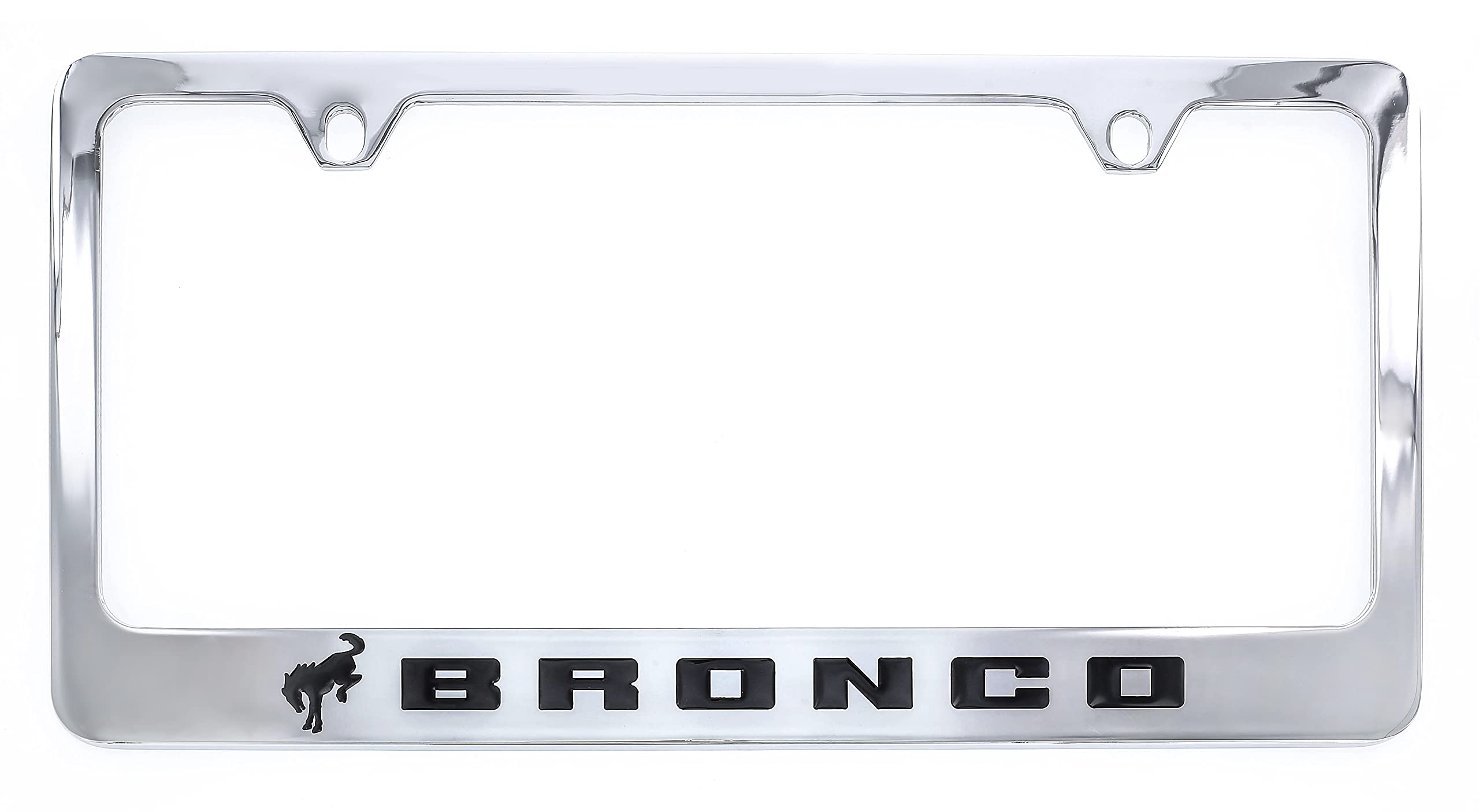 Ford Bronco Metal License Plate Frame Tag Holder - Chrome With Black