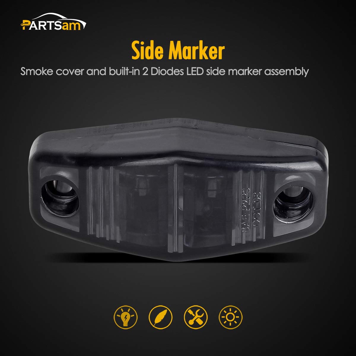 Partsam 4 Amber + 2 Red Universal Smoked Side Marker Trailer Light Surface Mount 2 Diodes, Sealed Mini Led Marker Clearance Or I