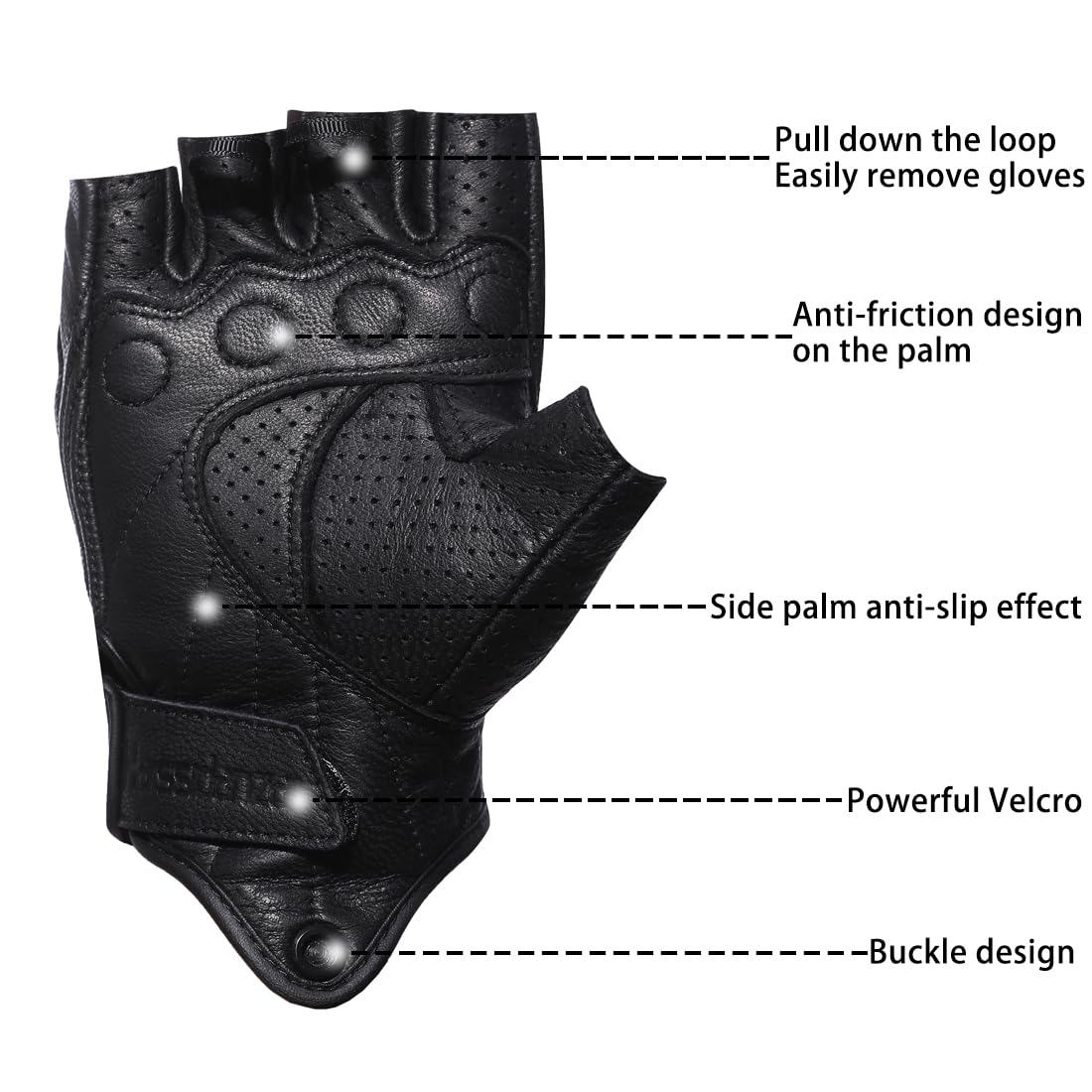 Harssidanzar Men's Motorcycle Gloves Leather Perforated Motorbike Riding Driving Gloves CM044US, Black, Size X-Small
