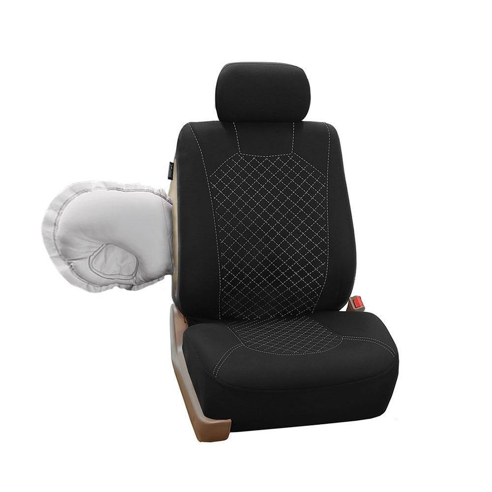 Fh Group Car Seat Covers Front Seats Only Quilted Flat Cloth Red Black Combo Non-Slip Dash Grip Pad, Airbag Compatible Universal