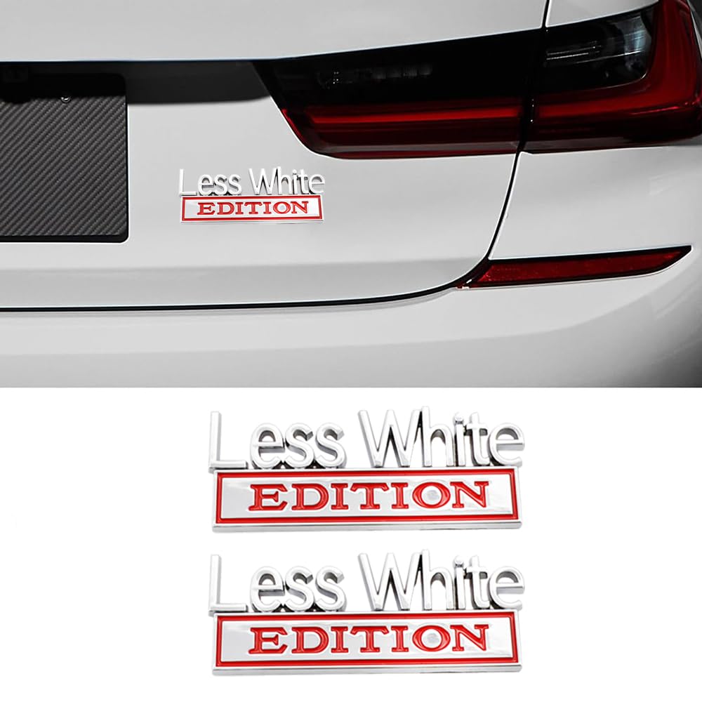 2 Pcs Less White Edition Emblem Car Side Rear Front Hood Trunk Door Badge 3D Decal Sticker Fit For Car Truck Suv (Less White, Si