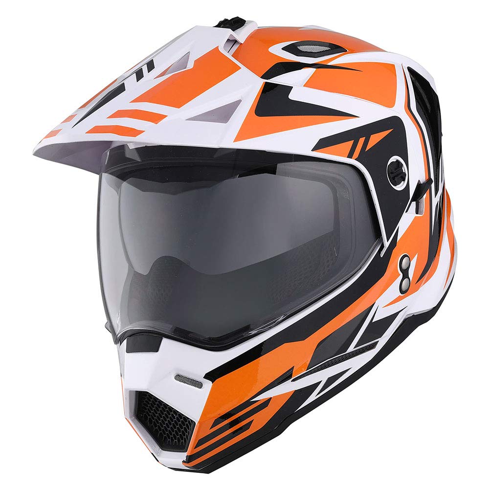 1Storm Dual Sport Motorcycle Motocross Off Road Full Face Helmet Dual Visor Storm Force Orange, Size L