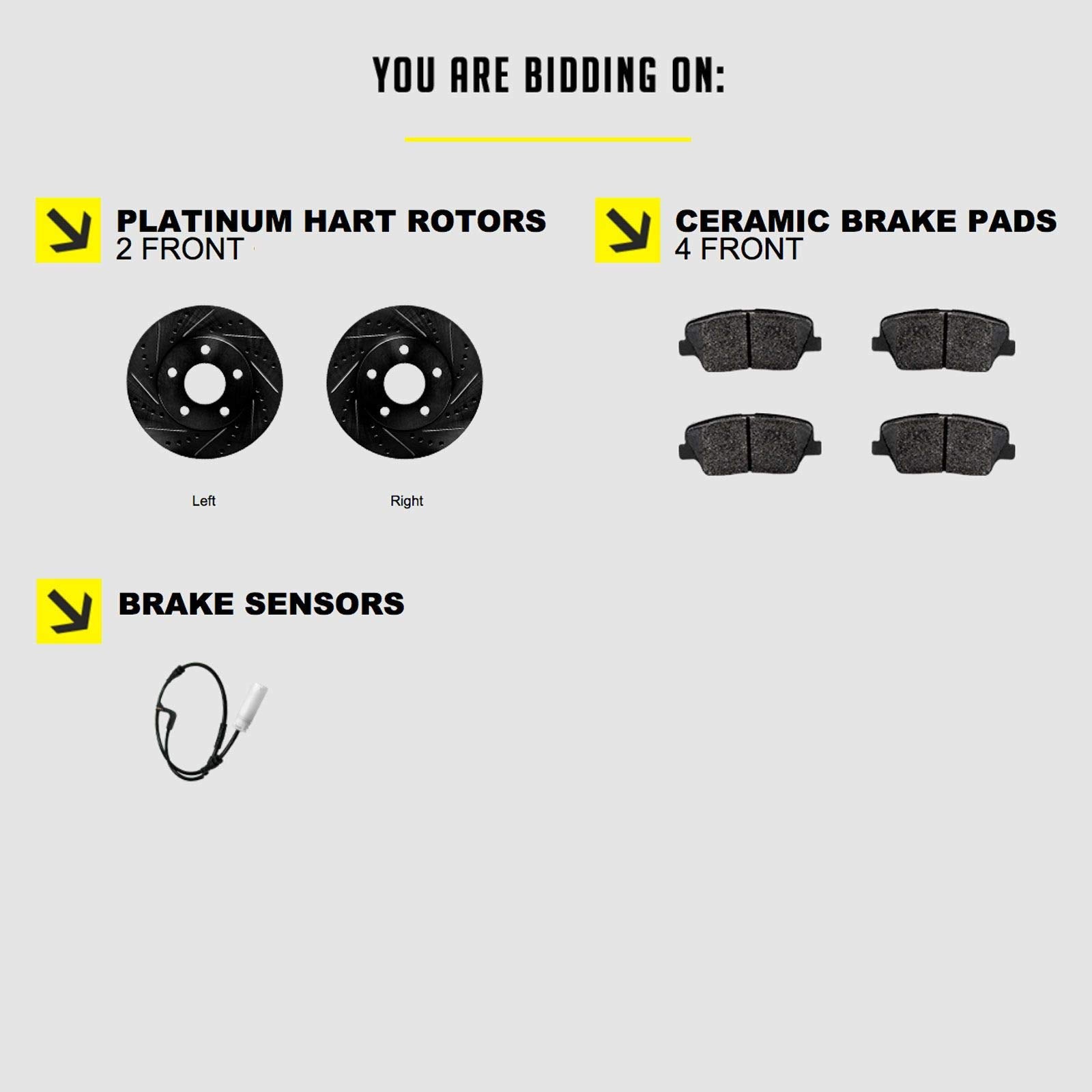 Hart Brakes Front Brake Rotors Black Drilled Slotted Ceramic Pads Compatible For 2011-2013 Bmw 335D, 335I, 335Is