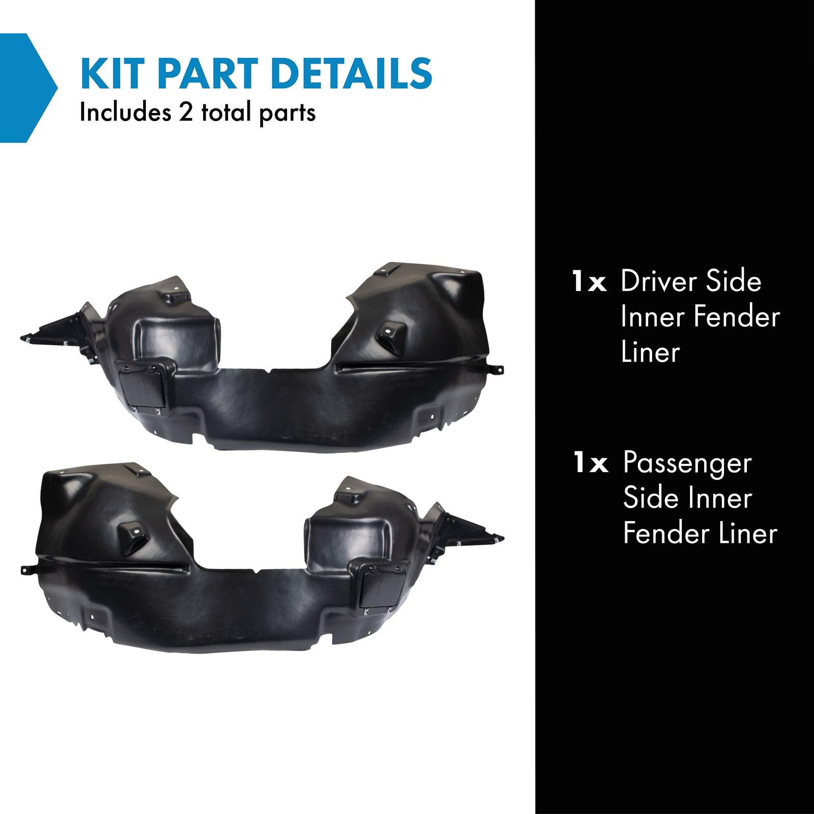 Trq Inner Fender Liner Set Compatible With 2014-2017 Fiat 500L Fi1248101 Fi1249101