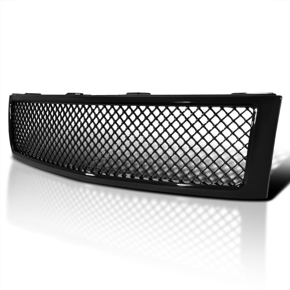 Spec-D Tuning Mesh Abs Glossy Black Front Hood Grille 1Pc Compatible With 2007-2013 Chevy Silverado 1500