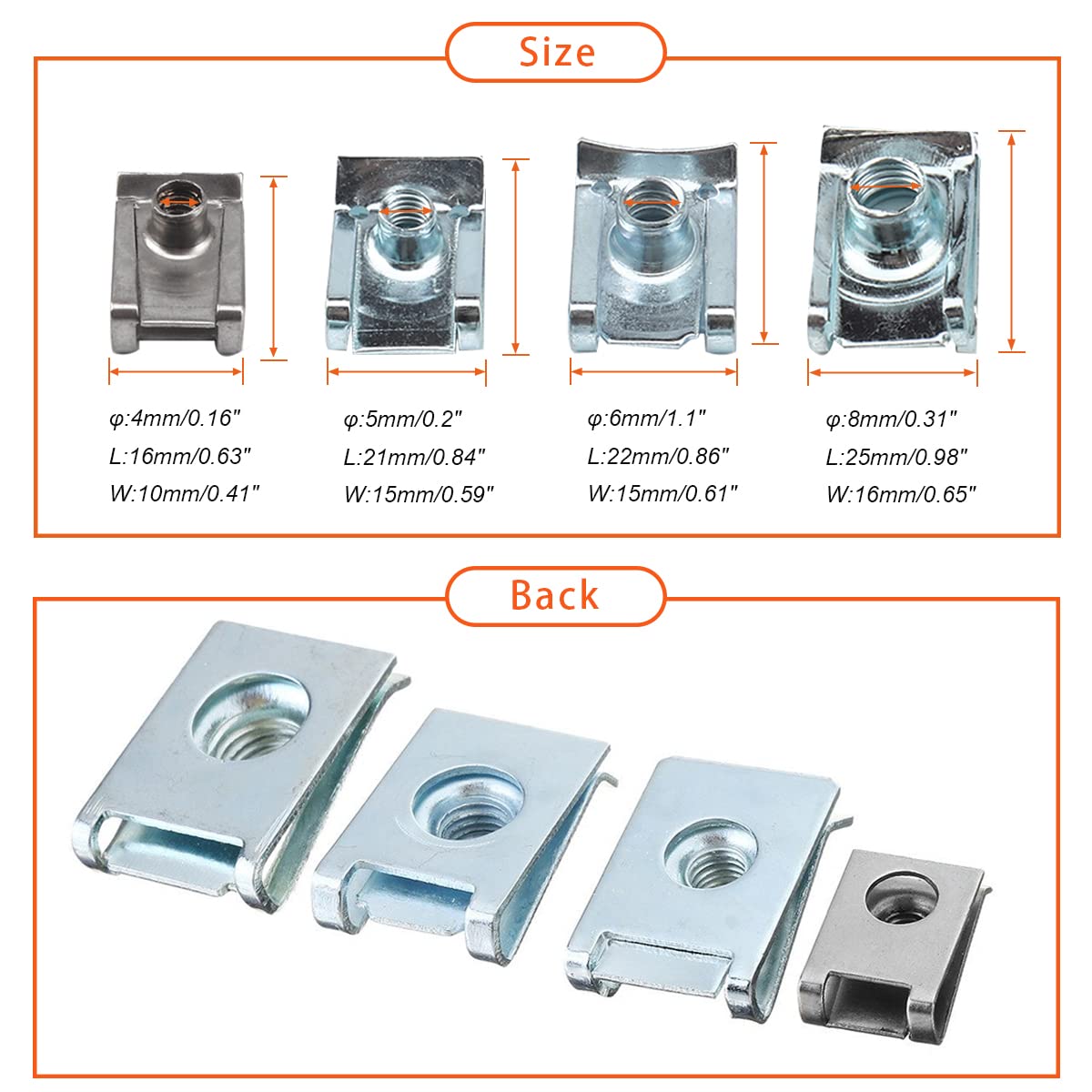 IQIHUI 80PCS Auto Car U-Clip, U Nut Kit Clip Nut Set,U-Shaped Nut M4 M5 M6 M8,for Dash Door Panel Interior, Automobile Motorcycl