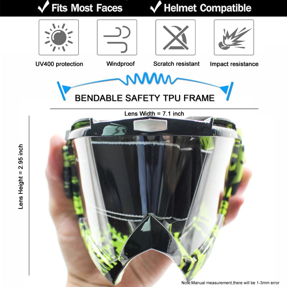 Sposune Dirt Bike Goggles Uv400 Motorcycle Motocross Riding Atv Windproof Dustproof Off Road Goggles For Adults Men Women Youth