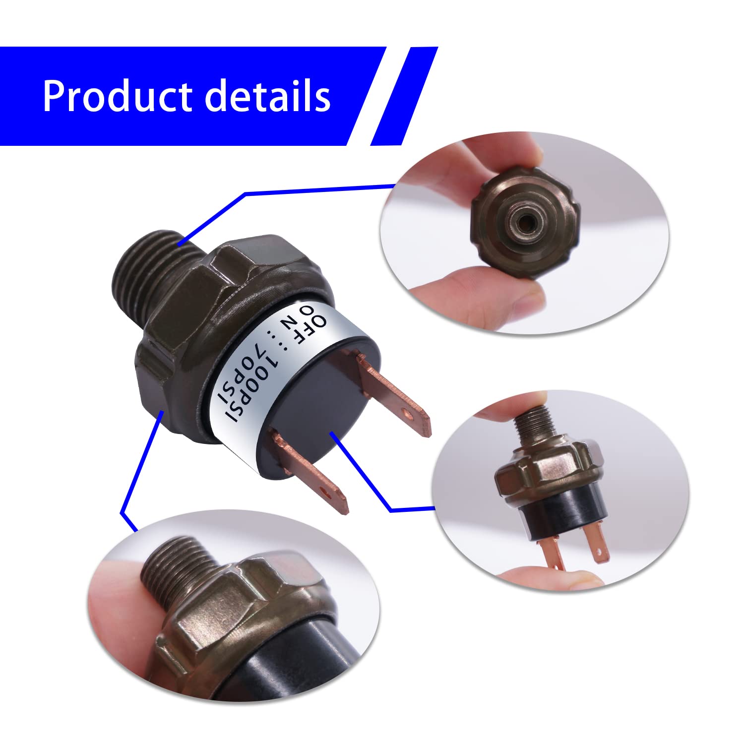Mankk Air Pressure Switch 70-100 Psi Thread 1/4'' Npt 24V 12V Dc Air Compressor Pressure Switch For Air Horn Train 70-100-1/4''