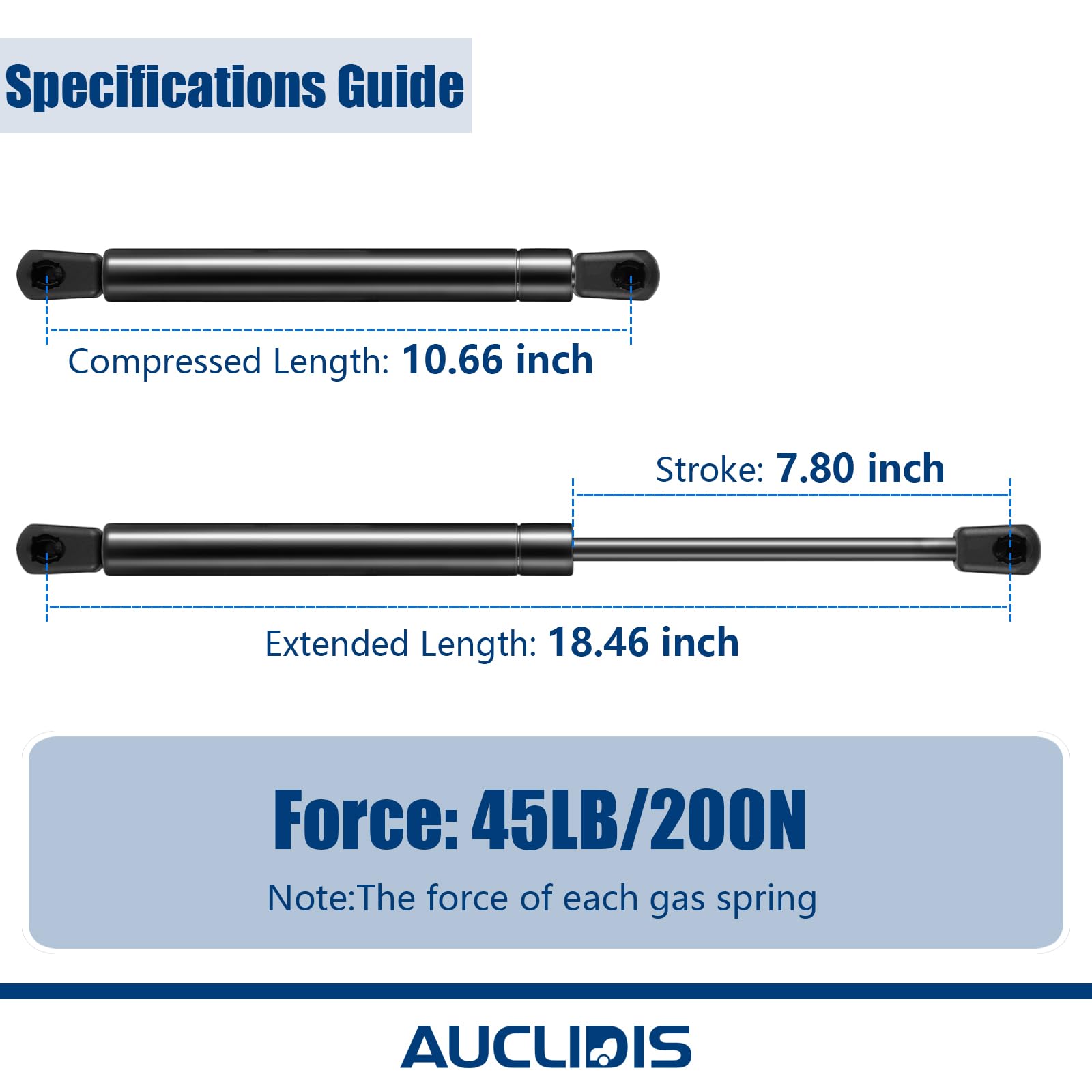 C16-21706 GSNI-5250-45 18 inch 45lb/200N Gas Strut Shock Spring Lift Support for Leer Camper Shell Truck Topper Cap Canopy Door