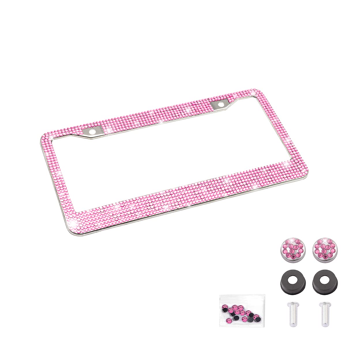 Bling Car License Plate Frame, Handcrafted Crystal Stainless Steel, Sparkly, Durable, Universal Fit, Car Accessories For Girls,
