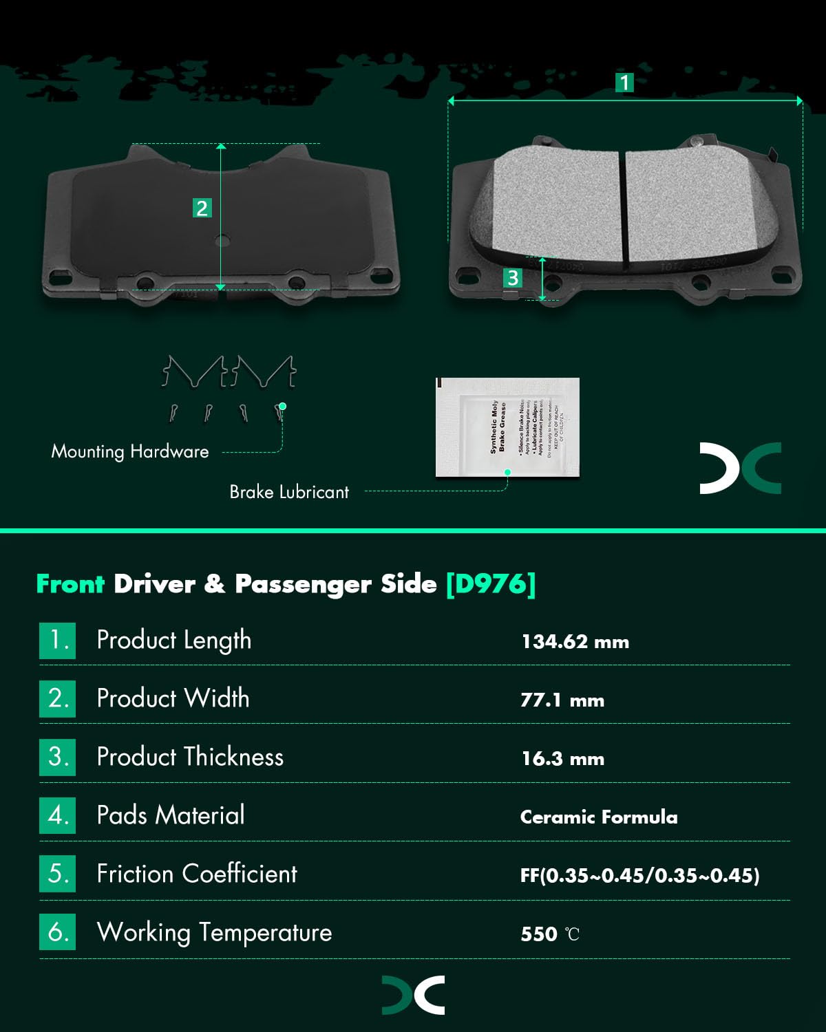 Scitoo D976 Front Ceramic Brake Pads Sets Fit For Lexus Gx460 / Gx470,For Toyota 4Runner / Fj Cruiser/Sequoia,For Toyota Tacoma