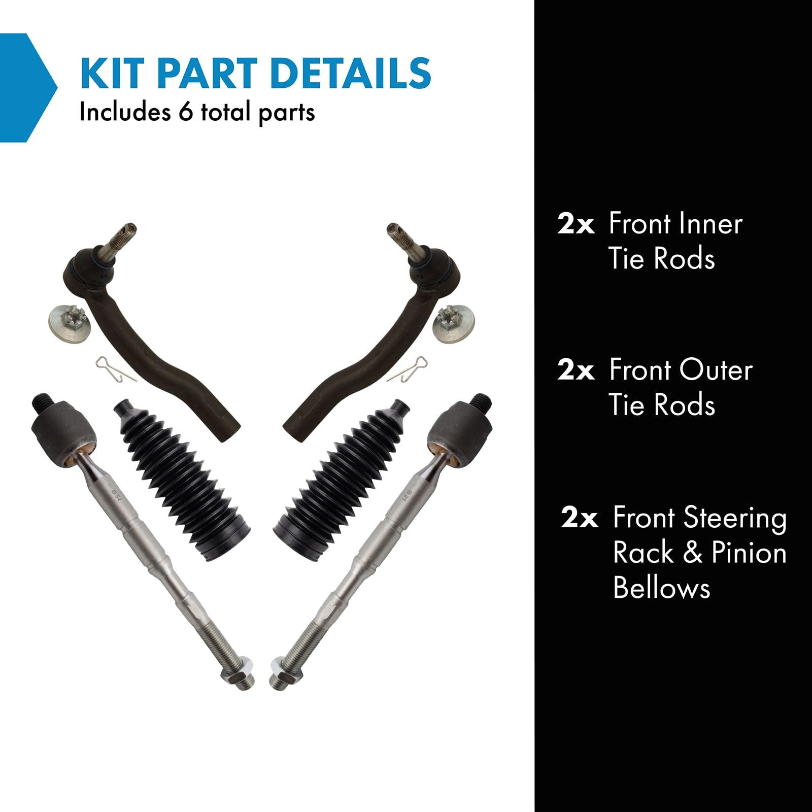 Trq Front Steering Kit Steering Rack & Pinion Bellow Tie Rod Compatible With 2011-2017 Lexus Ct200H 2010-2011 Toyota Prius