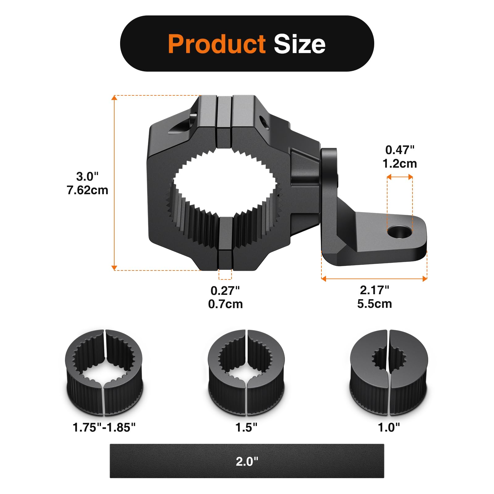 Ehaho UTV Whip Mount 2 Pack, Heavy Duty Adjustable Aluminum Bracket for 1"-2" Roll Cages, Black, Model UTV-WM-2
