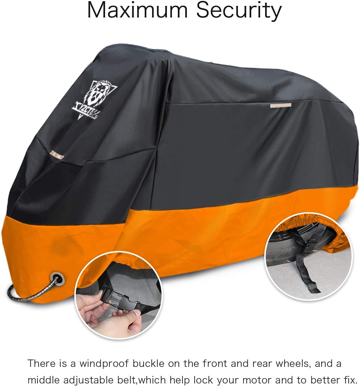 XYZCTEM Motorcycle Cover - All Season Waterproof Outdoor Protection - Fit up to 116 inch Tour Bikes, Choppers and Cruisers - Pro