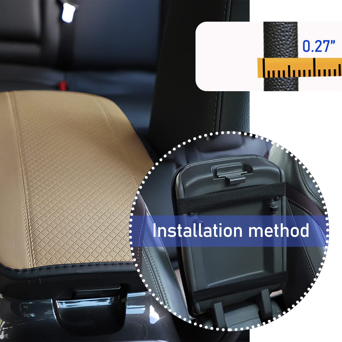 Ziciner Leather Car Center Console Armrest Pad, Pu Waterproof Auto Seat Box Cover Protector, Hand Rest Cushion Protection Pad, Vehicles Interior Accessories Universal For Car,Suv (Beige)
