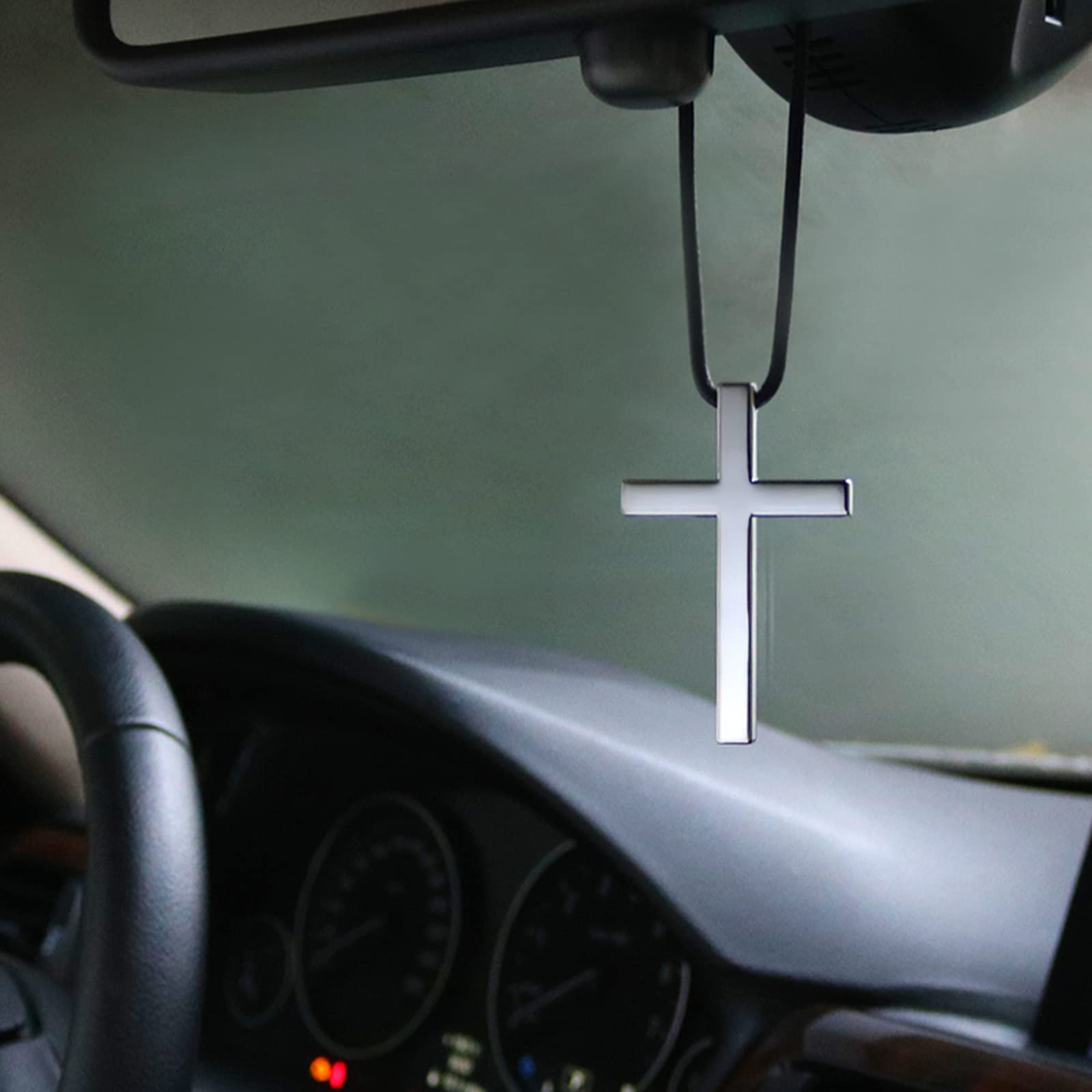 Cross Hanging Ornaments For Car Rear View Mirror, Cross Metal Car Charm, Pendant Decoration For Car, Truck, Home Decor (Sliver)