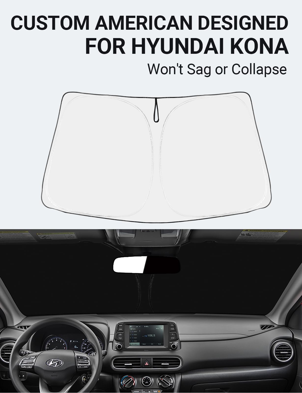 Proadsy 2025 Upgrade Windshield Sun Shade Custom Fit Hyundai Kona 2018-2023 4-Layer Foldable Front Sunshade Protector Sun Visor