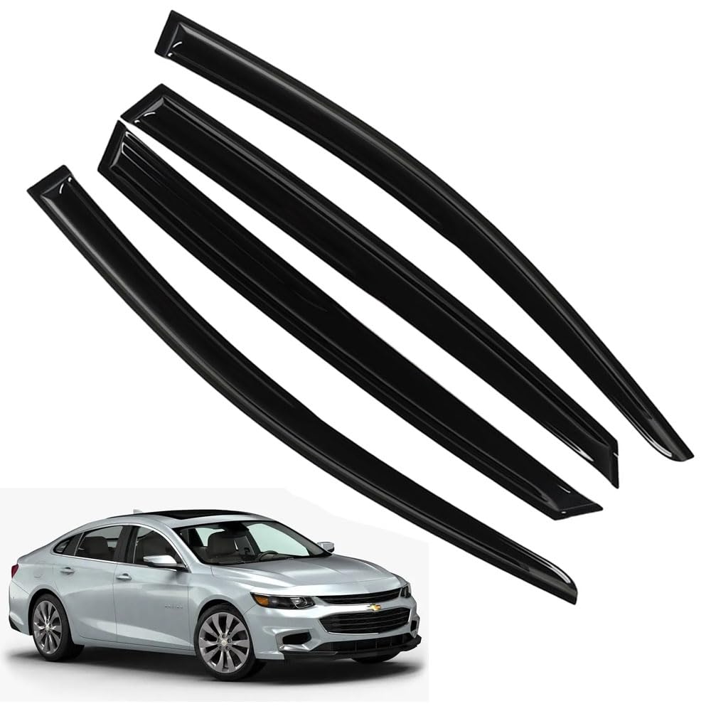 Rain Guards For Chevrolet (Chevy) Malibu 2016-2023, Tape-On Side Window Deflectors For Chevrolet Malibu, Window Visors For Chevr