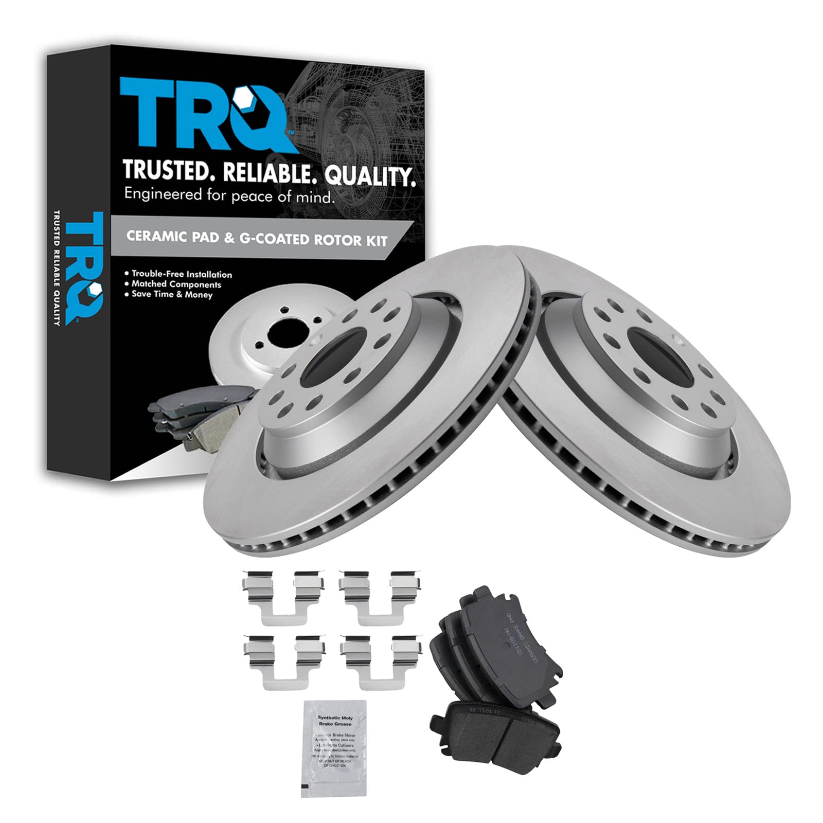 Trq Rear Brake Pad & Rotor Kit Brake Pads Brake Rotor Ceramic Vented Premium G-Coated Compatible With 2009-2013 Volkswagen Cc 20