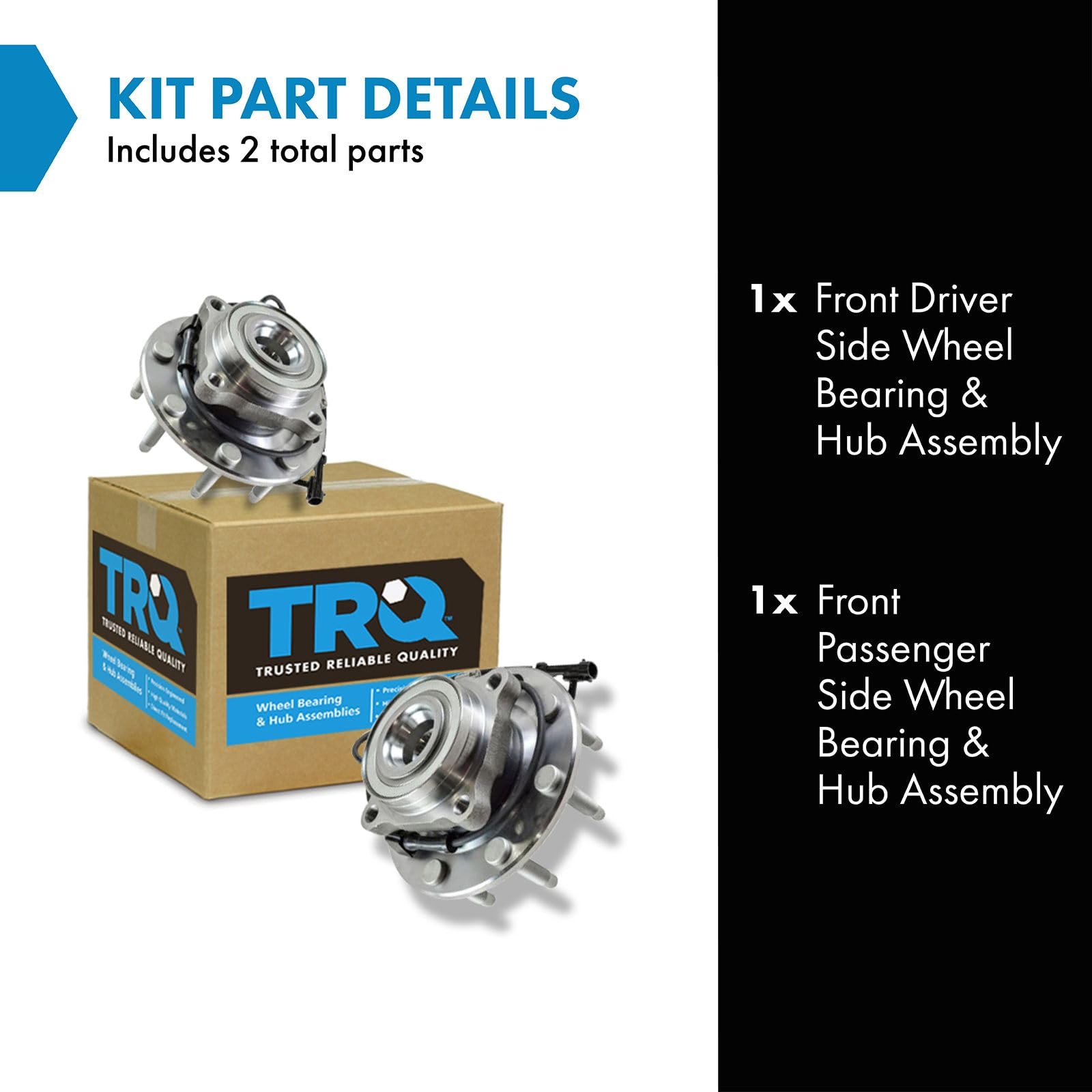 Trq Front Wheel Hub & Bearing Pair Set For Chevy Gmc Truck 8 Lug 4X4 4Wd W/Abs