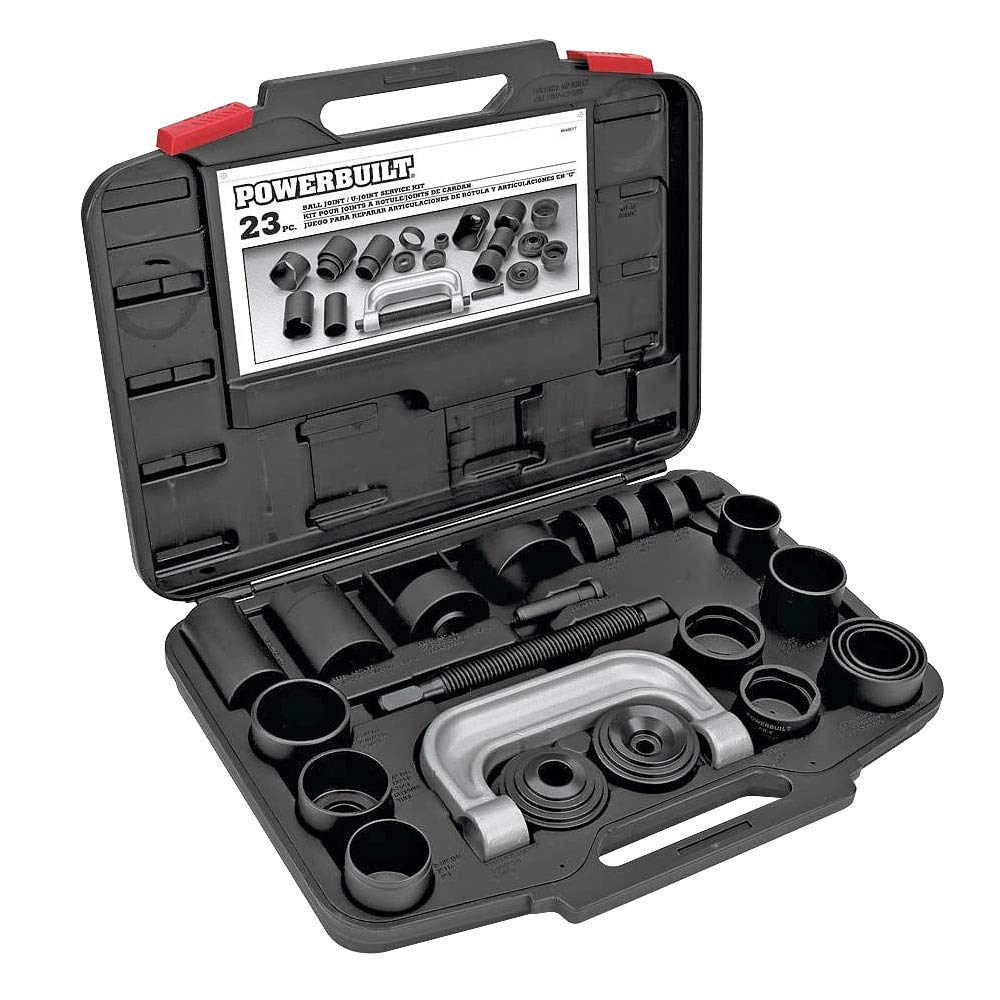 Powerbuilt Ball And U Joint Service Set, 23 Piece Tool Kit, Remove And Install Ball Joints, Receiving Tube, Adapters, Sockets - 