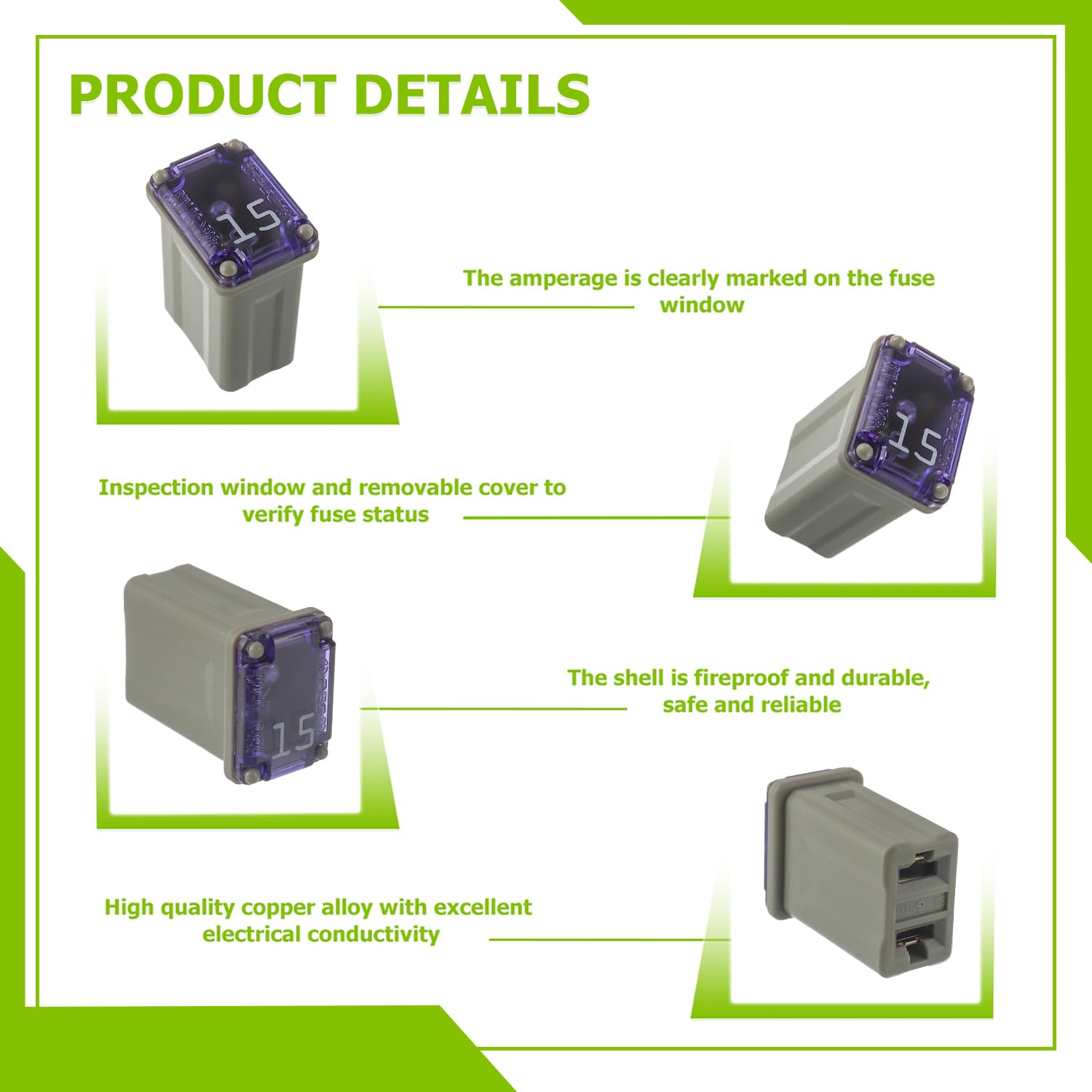EPLZON 15A 15AMP 32V FMM MCASE 608815 Micro Cartridge Fuses Low-Profile Fuses Kit(Pack of 10pcs)