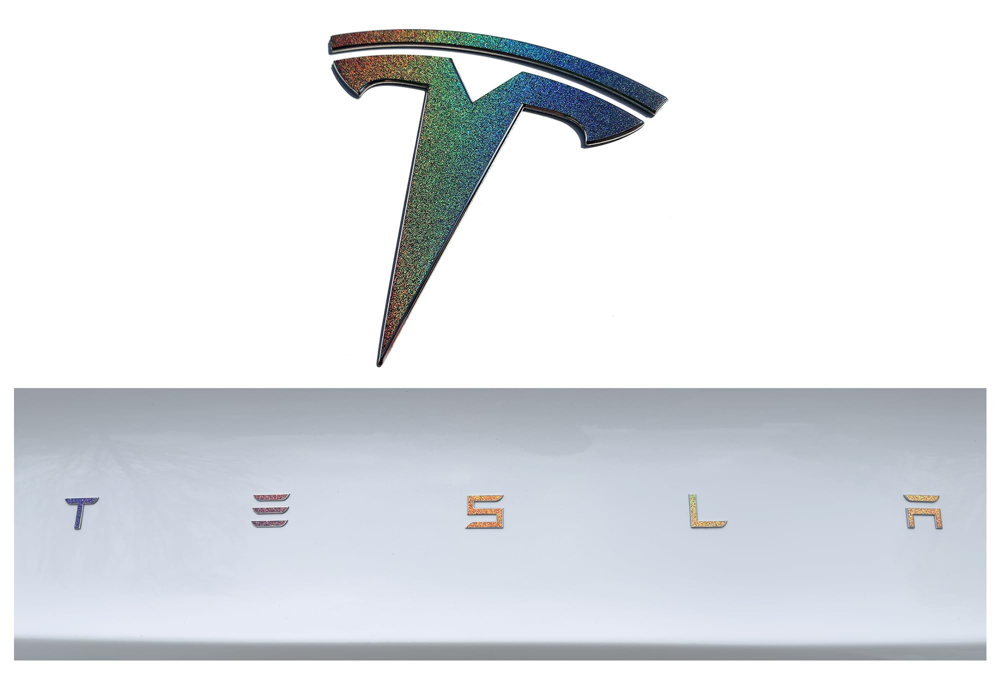Custom Cut Graphics Vinyl Logo Wrap for Tesla Model 3 (2024 to Current), Standard Wrap, 2 pc-Set (Gloss Flip Psychedelic)