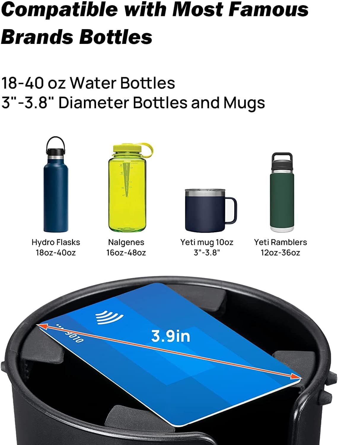 Joytutus Upgraded Car Cup Holder Expander With Offset Base, Compatible Yeti, Hydro Flask, Large For Hold 18-40 Oz Bottles And Mugs, Other In 3.4-3.8 Inch