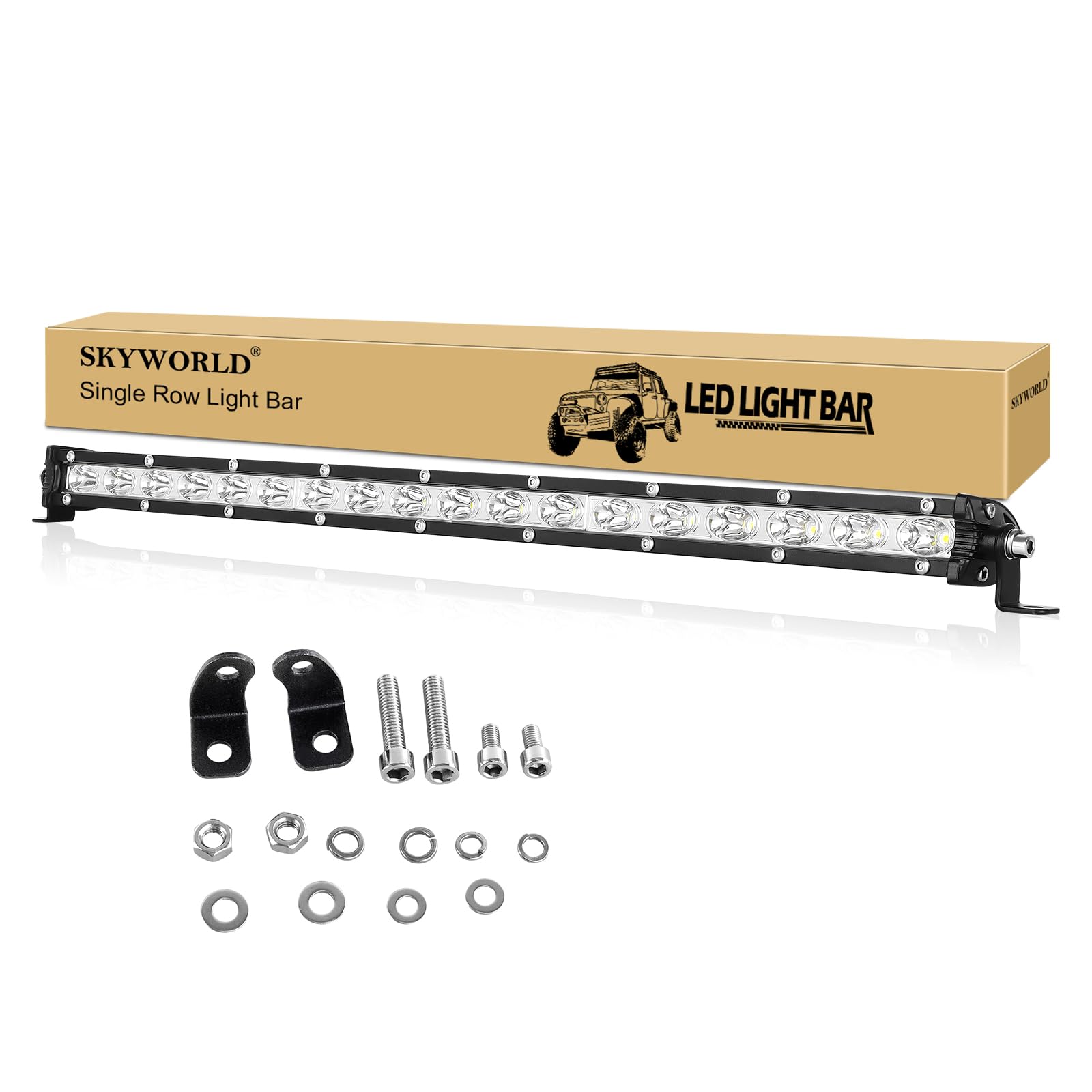Skyworld 20 Inch 90W Single Row Led Light Bar Low Profile Ultra Thin Slim Mini Spot Off Road Driving Lights Led Fog Lights Boat